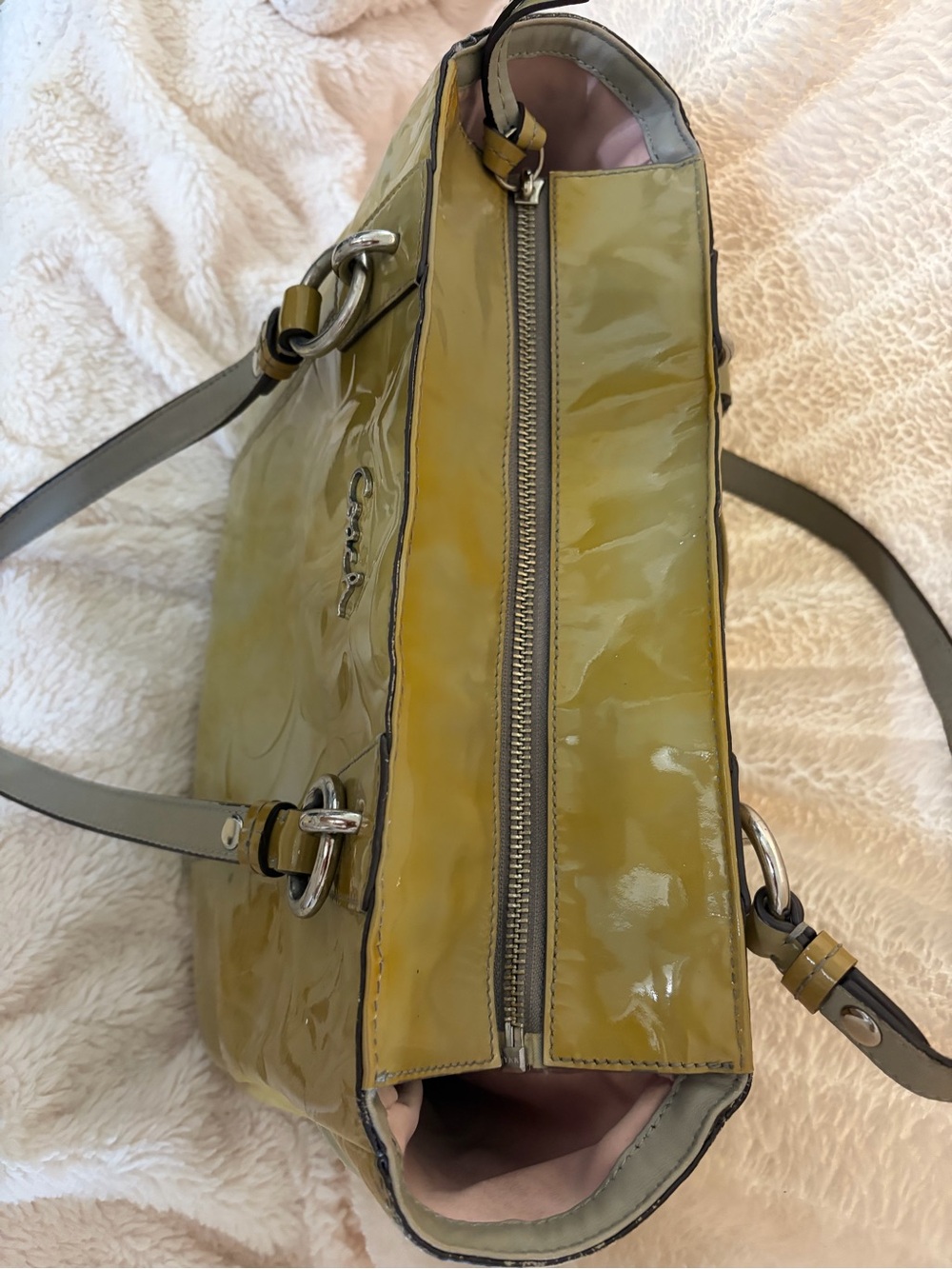 Coach Olive Patent Leather Tote with Silver Hardware - Picture 10 of 13